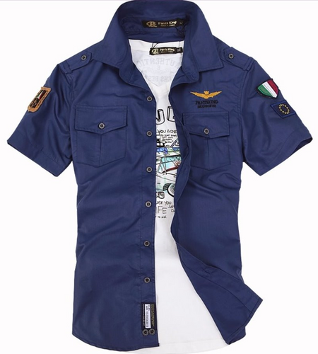 Mens Short Sleeve Military Style Shirt