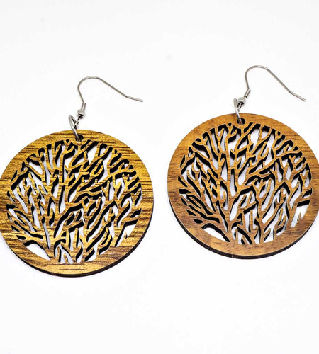 Genuine Handmade Koa Wood Tree Of Life Earring Pierce